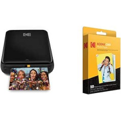 KODAK Step Printer bezvadu mobilais fotoprinteris ar cinka tehnoloģiju drukā 2 × 3 collu fotoattēlus (melnā krāsā) KODAK lietotne + Kodak cinka fotopapīrs, 50 x 76 mm, momentplēve (50 iepakojumā)