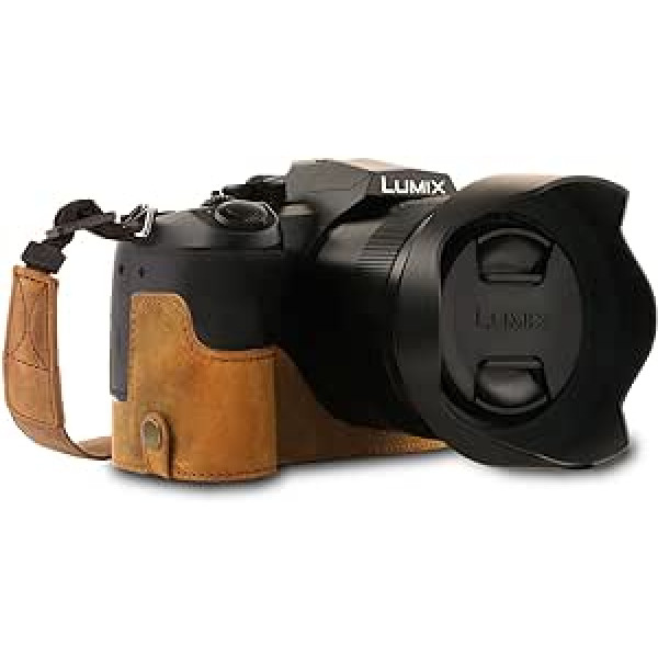 MegaGear MG1683 Ever Ready Genuine Leather Camera Case with Strap Compatible with Leica V-Lux 5, Panasonic Lumix DC-FZ1000 II - Camel