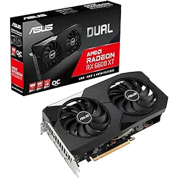 ASUS Dual AMD Radeon RX6600XT OC Edition spēļu grafikas karte (8 GB GDDR6 atmiņa, PCIe 4.0, 1x HDMI 2.1, 3x DisplayPort 1.4a, DUAL-RX6600XT-O8G)