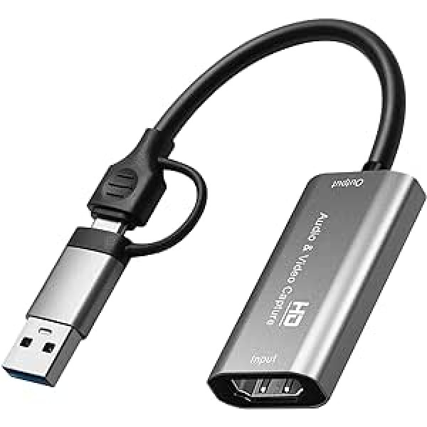 PCERCN Video Capture Card, HDMI to Type-C/USB Adapter 4K, HDMI to USB 3.0 Audio Video Game Capture Card Adapter 4K @ 60Hz, for Streaming TV, Lessons, Video Conference or Live Broadcast, Plug and Play