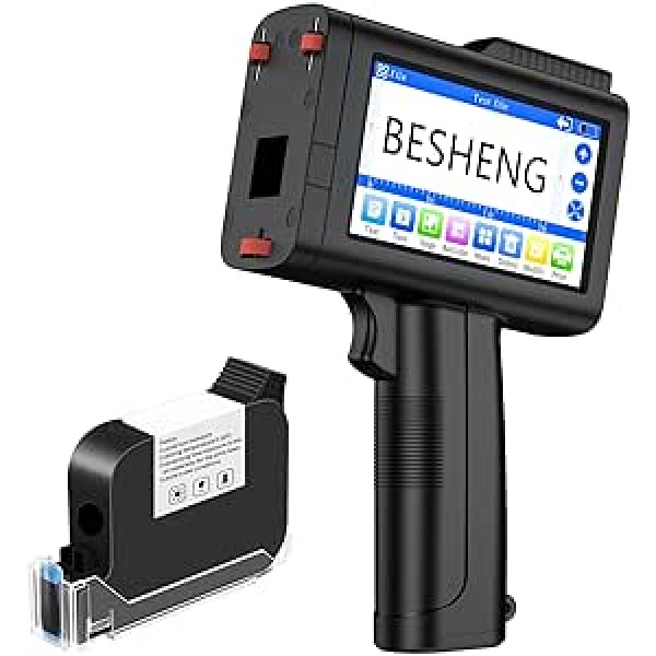 BESHENG TH10 Portable Handheld Printer, Print Height 0.08-0.5 Inch Hand Inkjet Printer with Quick Drying Ink Cartridge, Handheld Inkjet Printer for Date, QR Code Barcode Batch Number Variable Text