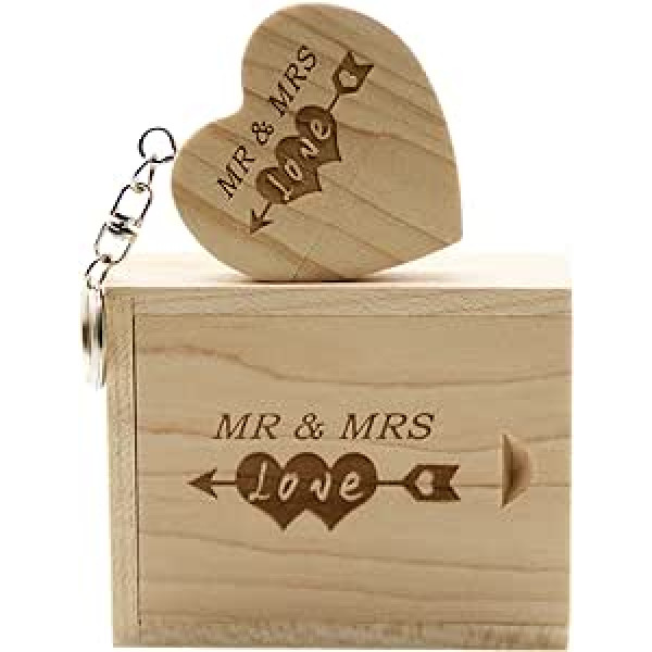 Lxsino 64GB Wooden USB Flash Drive with Laser Engraved Mr & Mrs Design - 64GB Heart Shape Wooden USB Flash Drive USB Flash Drive USB Flash Drive USB Flash Drive with Box for Wedding