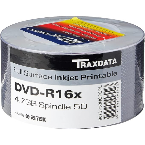 TRAXDATA DVD-R 4.7GB 16X balts FF Drukājams SP*50