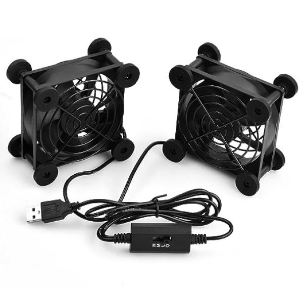 Iepakojumā 2 USB kluss datora ventilators, 80 mm USB bezsuku dzesēšanas ventilators, 5 V bezsuku datora ventilators, divu lodīšu gultņu ventilators, 2 in 1 korpusa ventilators 2600 RPM 32CFM maršrutētāja PS5 TV kastes klēpjdatoram