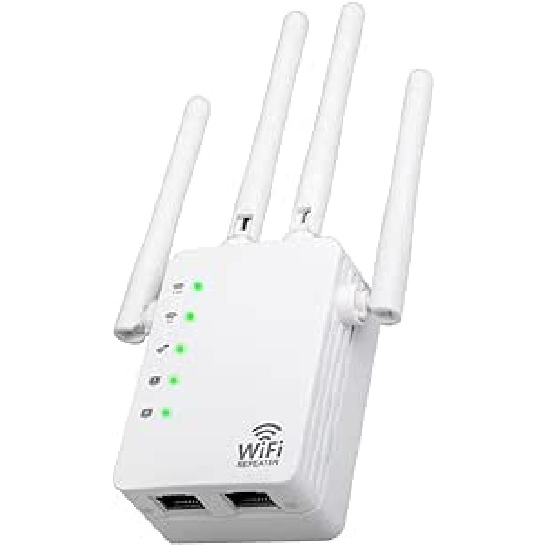 NEWFUN WLAN pastiprinātājs, WLAN pastiprinātājs, 1200 Mbps WiFi atkārtotājs, bezvadu maksimālais pārklājums, vienkārša iestatīšana, WLAN pastiprinātājs 2,4 GHz, 5,8 GHz dubultās antenas, augsta pārraides ātruma WiFi paplašinātājs