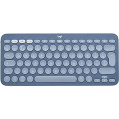 Logitech K380 vairāku ierīču Bluetooth tastatūra operētājsistēmai Mac, vienkārša pārslēgšanās starp līdz pat 3 ierīcēm, šķērveida taustiņi, 2 gadu akumulators, MacOS, iOS, iPadOS, vācu QWERTZ — zils