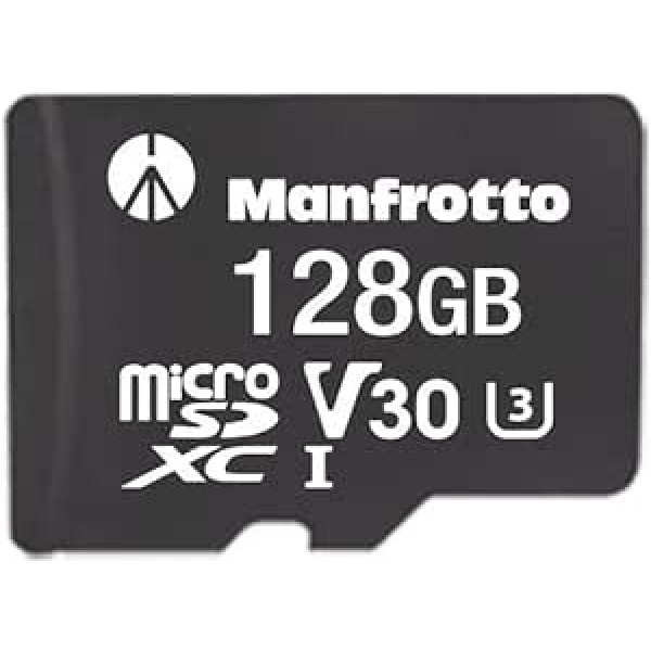 Manfrotto 128GB MicroSDXC Professional Memory Card UHS-I V30 U3 90MB/s Read 90MB/s Write Ideal Memory Card for Action Cameras, Drones and Gimbals, for High Quality Videos and Photos