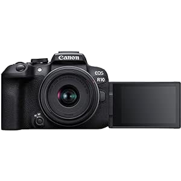 Canon EOS R10 bezspoguļa kamera + RF-S 18-45 mm F4.5-6.3 ir STM objektīvs (hibrīda kamera, DSLR jauninājums, 15 B/s, 4K video, divu pikseļu CMOS AF II fokusa sistēma, WiFi) melns