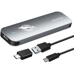 Dogfish pārnēsājamais ārējais SSD 2 TB Ngff 2242/2260/2280 pelēka metāla USB 3.1 Type-C īpaši viegls ārējais mini elpojošs SSD, kas paredzēts Mac/Windows/Android/Linux ierīcēm (līdz 6Gbps, ar LED)