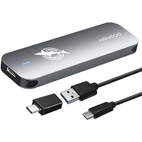 Dogfish pārnēsājamais ārējais SSD 2 TB Ngff 2242/2260/2280 pelēka metāla USB 3.1 Type-C īpaši viegls ārējais mini elpojošs SSD, kas paredzēts Mac/Windows/Android/Linux ierīcēm (līdz 6Gbps, ar LED)