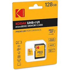 Kodak EKMSDM128GXC10K Premium 128GB microSDXC Speicherkarte, Highspeed, SD-Adapter UHS-I, U1, bis 85 MB/Sek