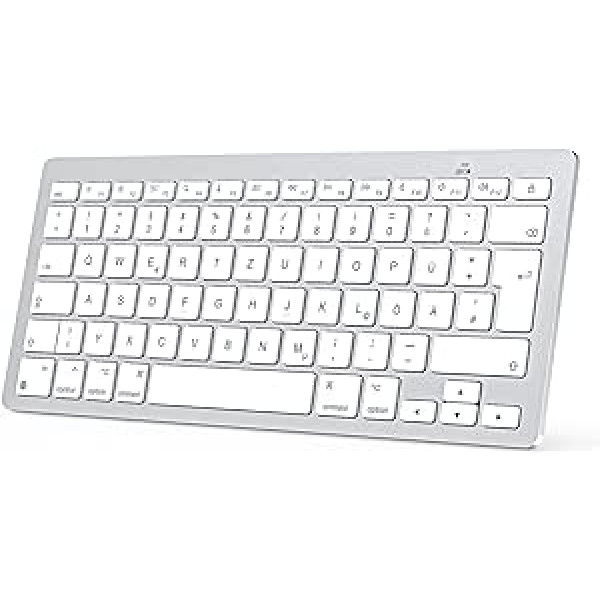 OMOTON Bluetooth tastatūra operētājsistēmai Mac, kompakta bezvadu tastatūra, kas saderīga ar MacBook Pro/Air, iMac, iMac Pro, Mac Mini, Mac Pro, QWERTZ DE izkārtojums, sudraba krāsa