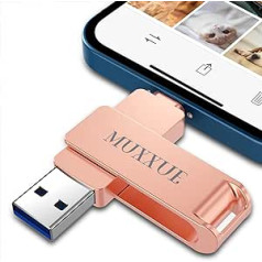 MUXXUE USB Stick iPhone 128 GB, 3 in 1 Memory Stick iPhone, Metal iPhone USB Stick for iPhone/iPad/Android Phone/PC, with USB, iOS, USB-C Port Mac-One Click for Backing Photos/Videos