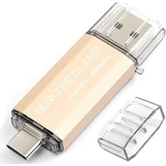 BORLTER CLAMP C tipa USB zibatmiņas karte 256 GB OTG 2-in-1 Memory Stick Dual Port USB 3.0 Flash Drive ar USB C portu viedtālrunim, planšetdatoriem un datoriem (zelta)