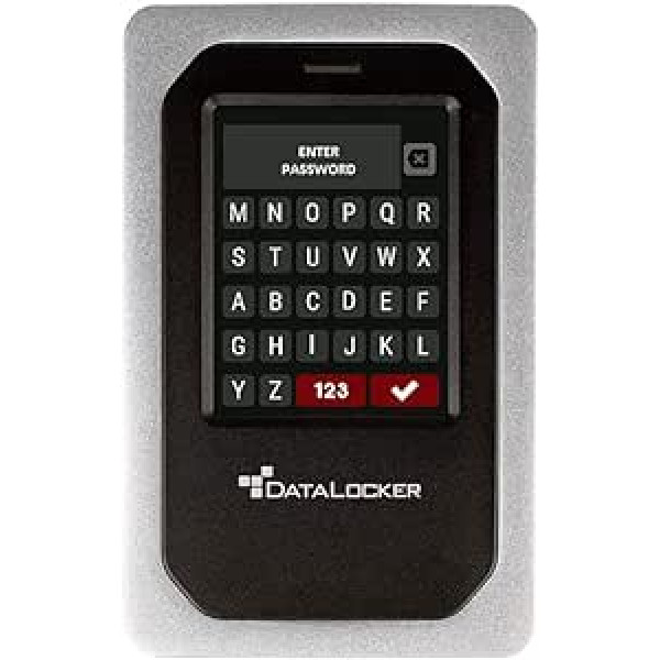 DataLocker DL4 FE 2TB USB-C / -SSD ar AES-256 bitu aparatūras šifrēšanu, krāsu displeju un FIPS 140-2 3. līmeņa sertifikātu, saderīgs ar DSGVO/GDPR, DL4-SSD-2TB-FE sudraba/melns