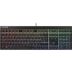 CHERRY MX 2.0S vadu spēļu tastatūra ar RGB apgaismojumu, vācu izkārtojums (QWERTZ), MX RED slēdži, melns