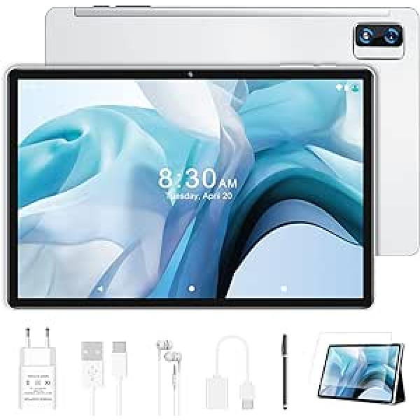 YESTEL planšetdators 10 collu plāns un viegls, FHD 1920 x 1200, 4 GB RAM, 64 GB ROM (paplašināms līdz 1 TB), Android 11, astoņkodolu, Bluetooth, Wi-Fi, 8000 mAh, 5 MP + 13 MP kamera, sudraba krāsa