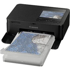 Canon SELPHY CP1500 mobilais fotoprinteris (druka līdz pastkartes izmēram 10 x 15 cm, USB-C, Wi-Fi, bezvadu, termosublimācija, lietotne SELPHY, krāsu stabilitāte 100 gadus), melns [bez lentes / papīra, nē