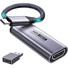 Fulfalic video tveršanas karte, 4K HDMI uz USB C 3.0 uztveršanas karte, 1080P HD 60 kadri/s tiešraides un ierakstīšanas video audio uztvērējs spēlēm, straumēšanai, mācībām, video konferencēm