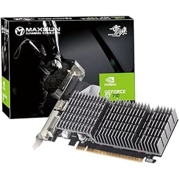 MAXSUN NVIDIA GeForce GT 710 2 GB klusā grafikas karte (pasīvā 0 dB dzesēšana, zema profila DVI, VGA, HDMI)