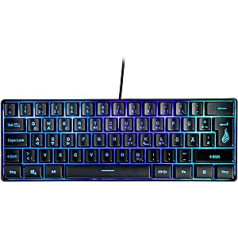 Surefire Kingpin X1 60% spēļu tastatūra vācu valodā, spēļu multivides tastatūra maza un mobilā, RGB tastatūra ar apgaismojumu, 25 anti-ghosting taustiņi, vācu izkārtojums QWERTZ