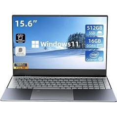 Morostron klēpjdators 15,6 collu Windows 11 piezīmjdators 16 GB RAM 512 GB SSD, Celeron N5095, FHD IPS displejs 1920X1080, maiņstrāvas WiFi, USB 3.0, C tips, pirkstu nospiedumu atpazīšana, metāla korpuss — pelēks