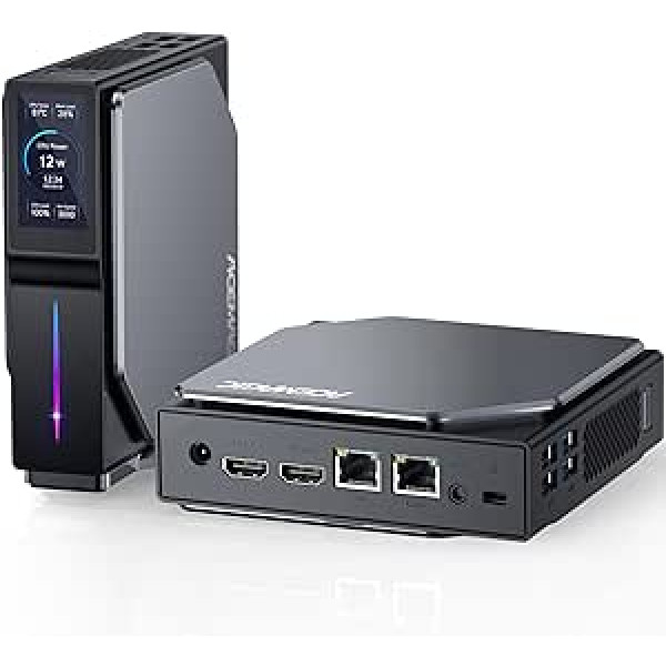 ACEMAGIC S1 Mini PC Intel N97 centrālais procesors (līdz 3,6 GHz), 16 GB DDR4 RAM 512 GB M.2 SSD mini dators ar LCD ekrānu, vertikāls mini galddators ar RGB gaismu, WiFi 6/BT 5.2/4K UHD/Dual LAN mājām/ Birojs