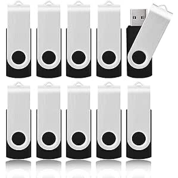 KOOTION Pack of 10 USB Sticks 64 GB Memory Sticks Set USB 2.0 10 Pieces Memory Stick Metal 64G Thumb Drive Pack of 10 Flash Drives Memory Sticks 64 Gbyte Flash Sticks USB Flash Drives Colourful, Black