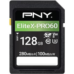 PNY 128GB EliteX-PRO60 Class 10 U3 V60 UHS-II SDXC zibatmiņas karte