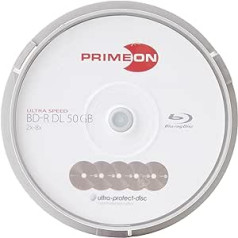 PRIMEON BD-R DL 50GB / 2-8x Cakebox (10 diski), īpaši aizsargājama diska virsma