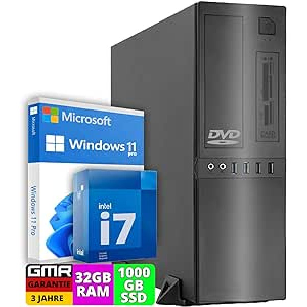 Biroja dators ar Intel i7, 4,0 GHz, 32 GB RAM, 1000 GB SSD, DVD±RW, Smart ID karšu lasītājs 5-in-1, MS Office 2021, USB3, Windows 11 Pro, multivides dators