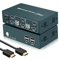 KVM Switch 2 monitori, Steetek 4K@30Hz USB2.0 HDMI KVM Switch Dual Monitor, HDCP1.2 2 PC 2 Monitor Switch ar karsto taustiņu un pogu vadību tastatūrai, pelei, printerim un HD monitoram