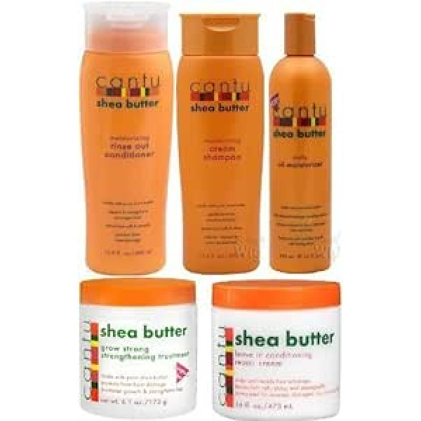 Cantu Shea Butter 5gb komplekts (šampūns, kondicionieris, Grow Strong nostiprinoša procedūra, eļļas mitrinātājs un atstājams kondicionieris) Plus 1 bez Apple EYE zīmuļa krāsa: pelēka no Cantu Shea sviesta