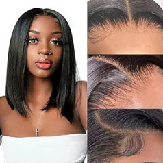 Fine Plus Cilvēka matu parūkas 4x4 Mežģīņu priekšējās parūkas melnādainām sievietēm Cilvēku matiem Neapstrādāti Brazīlijas Taisni Bob Parūkas Dabiskā Krāsa 150% Blīvums (12 collas)