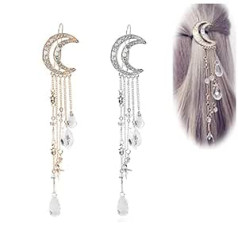 Andelaisi Boho Moon matu sprādze Kristāla pušķu matu sprādze doba pusmēness mēness matu sprādze Rhinestone krelles, nokarenas matu sprādzes sievietēm un meitenēm Matu aksesuāri Galvassega (zelta)