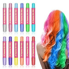 Wawj Temporary Hair Colour Chalk Pens Children, WAWJ 12 Colour Hair Chalk for Girls, Non-Toxic Hair Colours, Hair Chalk for Birthday, Christmas, Children's Day & Party Cosplay