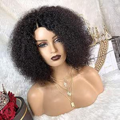 Toocci Afro Kinky cirtaini parūka, Brazīlijas tīri mati, bez līmes, 4 x 4 collu mežģīņu priekšējās parūkas melnai sievietei, Yaki cirtaini īsto matu parūka, 180% blīvums, melna parūka (14 collas)