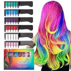 Qivange Hair Chalk for Girls, Pack of 6 Hair Chalk Comb, Non-Toxic Instant Hair Color Comb Temporary Hair Chalk for Children Gift, Party, Cosplay Carnival Halloween Birthday Christmas