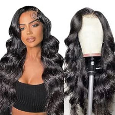 Alipop Real Hair Wig 13 x 4 HD Lace Front Wig Human Hair Body Wave Wig Women's Black Long Wigs for Black Women with Pre-Plucked Baby Hair 16 Inches (40 cm)