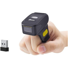 Alacrity Portable 1D and 2D Bluetooth Barcode Scanner, Handheld Mini Wearable Ring Wireless Barcode Reader for Windows, Android, iOS, Mac. Able to Scan Codes on Screen