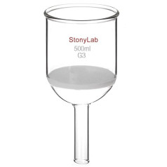 StonyLab Glas Büchner piltuves filtrs, borosilikāta stikla Buchner filtra piltuve ar smalku friti (G3), 94 mm iekšējais diametrs, 100 mm dziļums - 500 ml