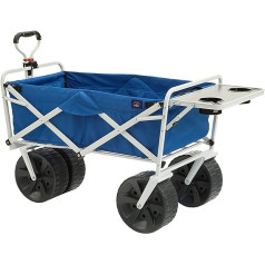 Mac Sports Beach Trolley with Side Table Folding Heavy Duty Unisex Adult Beach Wagon Blue White Wagon