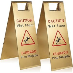 GloboTech Caution Wet Floor Sign Stainless Steel Commercial Heavy Duty Slippery When Wet Shop Cleaning Supplies 2 Sided Bilingual Warning Signs - Pack of 2