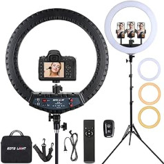 21 Inch LED Ring Light with Tripod Stand, Video Ring Light for Selfie Photography Vlog Recording Conference Meeting Studio Portrait YouTube TikTok Makeup with Carry Bag and Remote Control, CRI>97