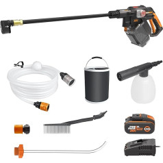 WORX Nitro akumulatoru darbināms 18 V (20 V Max) Hydroshot bezvadu augstspiediena mazgātājs WG633E.1, PowerShare, terases tīrīšana un automašīnu mazgāšana, maks. 56 bāri, 220 l/h, ar piederumiem, 4,0 Ah akumulators un lādētājs