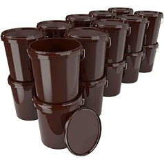 20 x Buckets with Lid, 16 Litres, Brown, Food-Safe, Airtight and Stable, Empty Bucket with Handle and Closure Lid for Food, Chemistry, Wall, Paint, Washing Powder, Adhesives