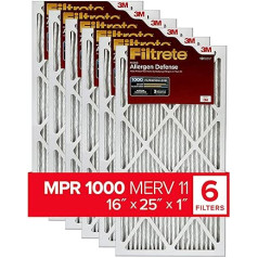 Filtrete 16x25x1, maiņstrāvas cepeškrāsns gaisa filtrs, MPR 1000, mikroalergēnu aizsardzība, iepakojums pa 6 (precīzi izmēri 15,69 x 24,69 x 0,81)