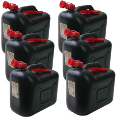 BAUPROFI Set of 6 Petrol Cans KKS 20 PE Black 20 Litre Fuel Canister 20 L