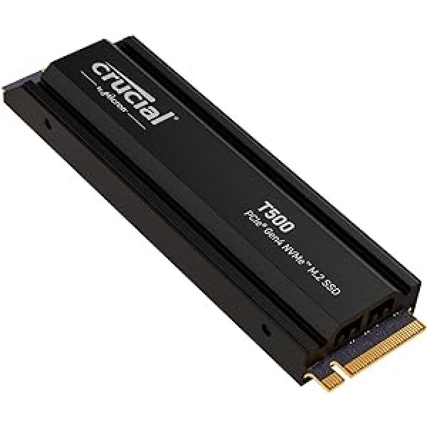 Crucial T500 SSD 1TB PCIe Gen4 NVMe M.2 iekšējais SSD ar radiatoru PS5, līdz 7300 MB/s, savietojams ar PlayStation 5, klēpjdatoru un galddatoru, Microsoft DirectStorage - CT1000T500SSD5