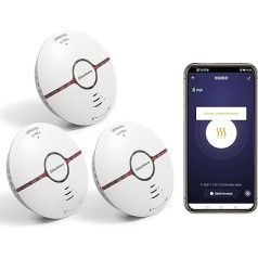 Smoke Detector Wi-Fi with Replaceable Battery & Mute Button, Smart Fire Detector, Auto Self Checking Function, Complies with EN 14604 Standard (Pack of 3)